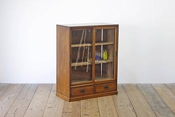 古いガラス戸棚 ガラス収納棚 レトロ食器棚 引き戸収納棚 古家具 Amazon.co.jp: レトロ戸棚食器棚収納キャビネットガラス引き戸引き出し